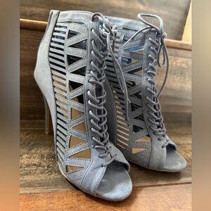 Stylish Blue Gray Lace-Up Women's Heels